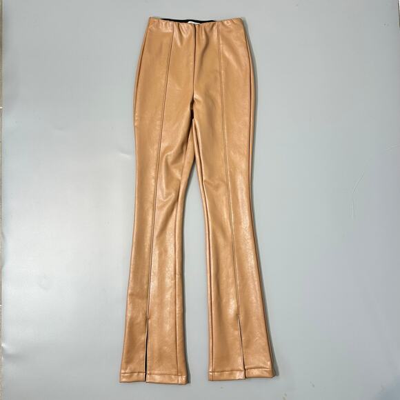 AFRM Adela High Waist Front Slit Faux Leather Pants in Tan Caramel - Picture 2 of 6